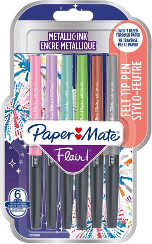 Paper Mate fineliner Flair blister van 6 stuks in geassorteerde metallic kleuren