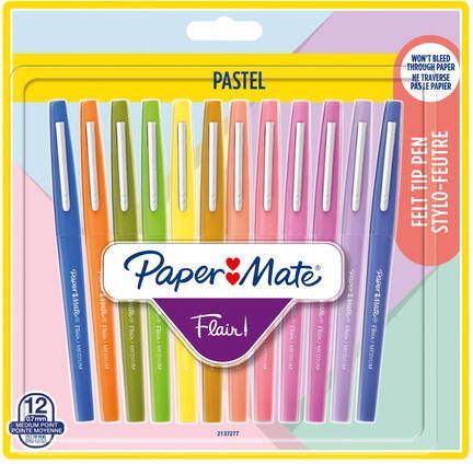 Paper Mate viltstift Flair Pastel blister met 12 stuks in geassorteerde kleuren