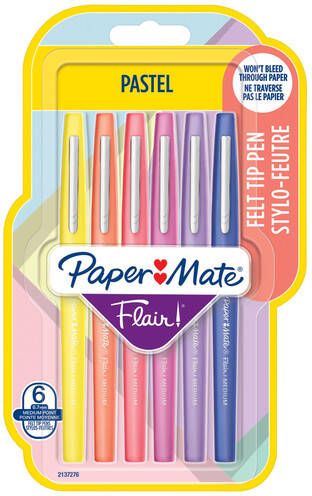 Paper Mate Fineliner Flair Pastel blister Ã  6 kleuren