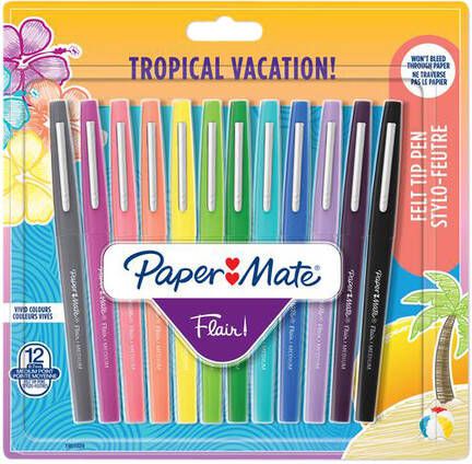 Paper Mate Fineliner Flair Tropical Vacation! Medium assorti blister Ã  12 stuks