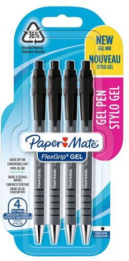 Paper Mate Gelschrijver Flexgrip zwart blister Ã  4 stuks