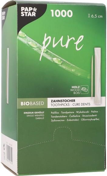 Papstar Tandenstoker Pure per stuk verpakt dispenser Ã  1000 stuks hout