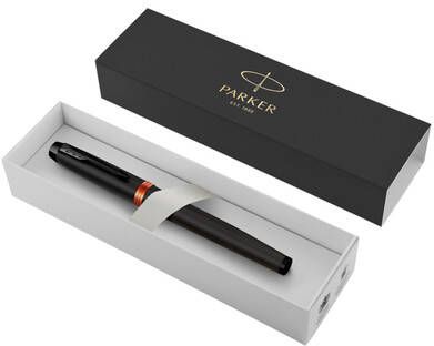 Parker IM Vibrant Rings vulpen medium zwart met oranje accenten