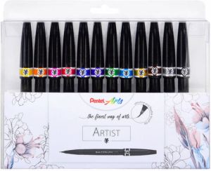 Pentel brushpen Artist kartonnen etui met 12 stuks in geassorteerde kleuren