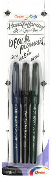 Pentel Brushstift XSESP15 Pigment blister Ã  3 stuks zwart