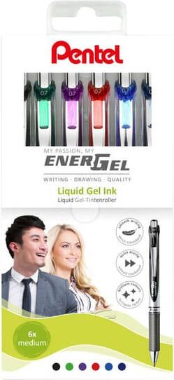 Pentel Gelschrijver BL77 Energel medium assorti etui Ã  6 stuks