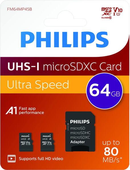 Philips Geheugenkaart micro SDXC Class 10 UHS-I U1 64GB 2 stuks