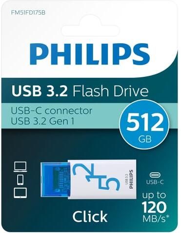 Philips USB Stick Click USB-C 512GB Ocean Blue