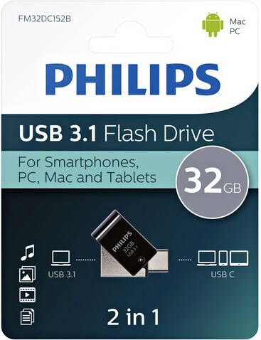 Philips USB-stick 3.1 USB-C 2-in-1 Midnight Black 32GB - Foto 3