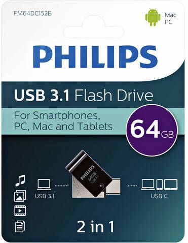 Philips USB-stick 3.1 USB-C 2-in-1 midnight black 64GB - Foto 1