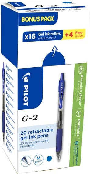 Pilot gelroller G-2 medium blauw value pack met 16 + 4 stuks