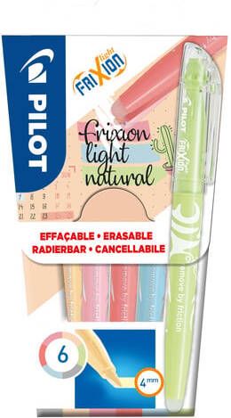 Pilot markeerstift Frixion Light Natural blister van 6 stuks in geassorteerde kleuren
