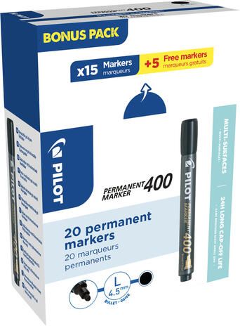 Pilot permanent marker 400 XXL doos met 15 + 5 stuks zwart