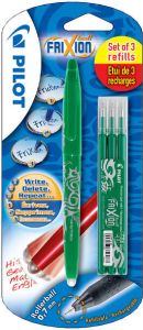Pilot gelroller Frixion Ball blister van 4 stuks (1 gelroller + 3 vullingen) groen