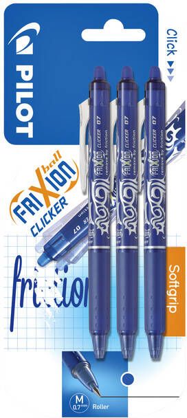 Pilot Rollerpen Frixion clicker blauw 0.35mm blisterÃƒÆ 3 stuks