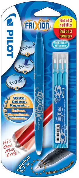 Pilot Rollerpen friXion medium lichtblauw blister Ã  1 stuk 3 vullingen