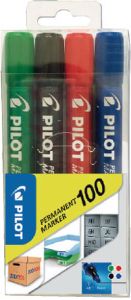 Pilot permanent marker 100 blister met 4 stuks in geassorteerde kleuren