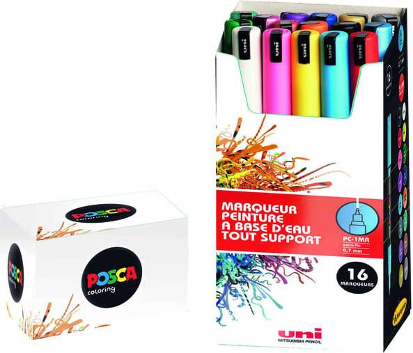 Uni-Ball Paintmarker Uni ball op waterbasis posca pc 1mr doos van 16 stuks in geassorteerde kleuren