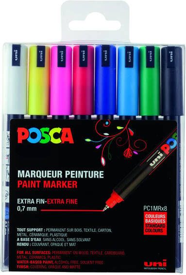 Posca Uni paintmarker PC-1MR 0 7 mm doos van 8 stuks in geassorteerde kleuren