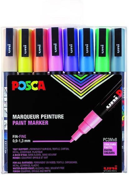 Posca Uni paintmarker PC-3M 1 5 mm etui van 8 markers in geassorteerde pastelkleuren