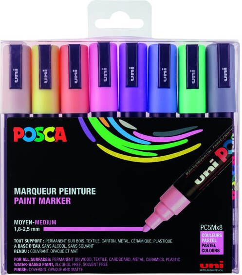 Posca Uni paintmarker PC-5M 1 8 2 5 mm etui van 8 markers in geassorteerde pastelkleuren
