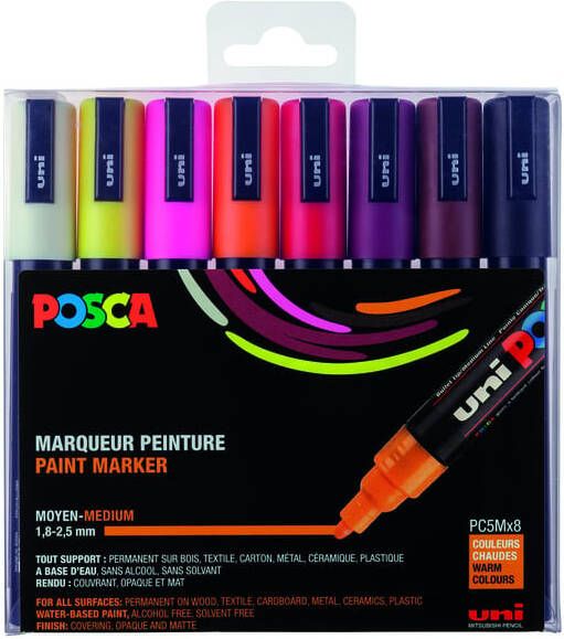 Posca Uni paintmarker PC-5M 1 8 2 5 mm etui van 8 markers in geassorteerde warme kleuren