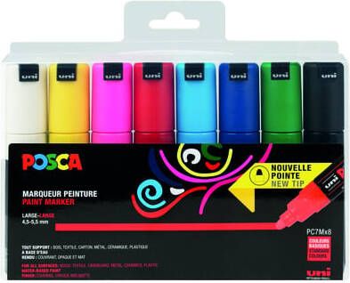 Posca Uni paintmarker PC-7M 4 5 mm etui van 8 markers in geassorteerde basiskleuren
