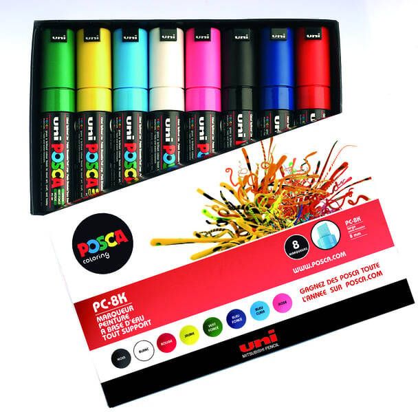 Posca uni-ball Paint Marker op waterbasis PC-8K doos van 8 stuks in geassorteerde kleuren