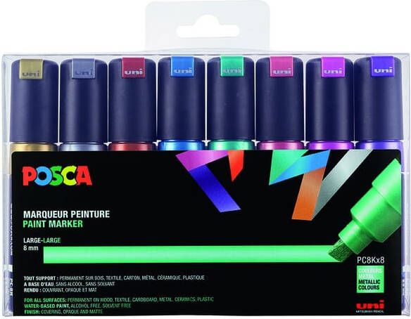 Posca Paintmarker Uni PC8K breed schuin metallic assorti setà 8 stuks