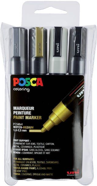 Posca paintmarker PC-5M etui met 4 stuks in geassorteerde metallic kleuren
