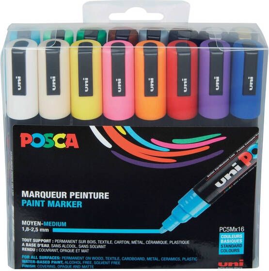 Posca paintmarker PC-5M etui met 16 stuks in geassorteerde kleuren