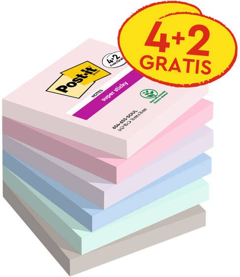 Post-It Super Sticky notes Soulful 90 vel ft 76 x 76 mm 4 + 2 GRATIS