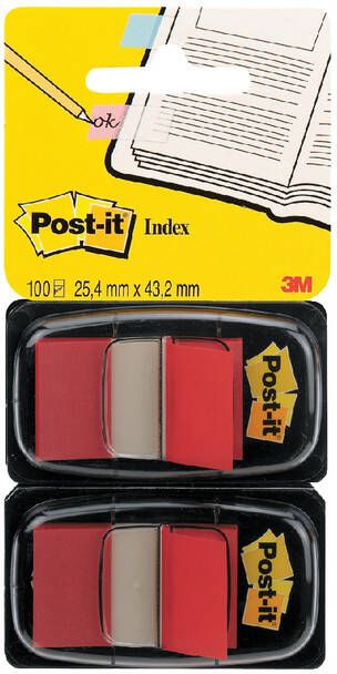 Post-it Indextabs 3M 680 25.4x43.2mm duopack rood