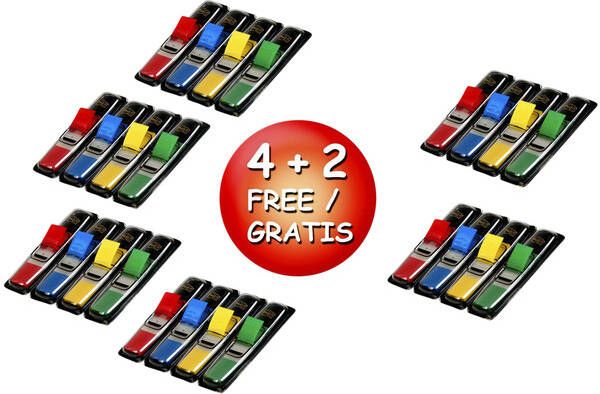 Post-it Index Smal ft 11 9 x 43 2 mm blister met 4 kleuren 35 tabs per kleur 4 + 2 blisters gratis