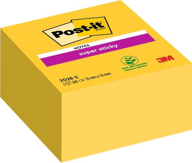 Post-it Memoblok 3M Post it 2028 Super Sticky 76x76mm kubus neon geel