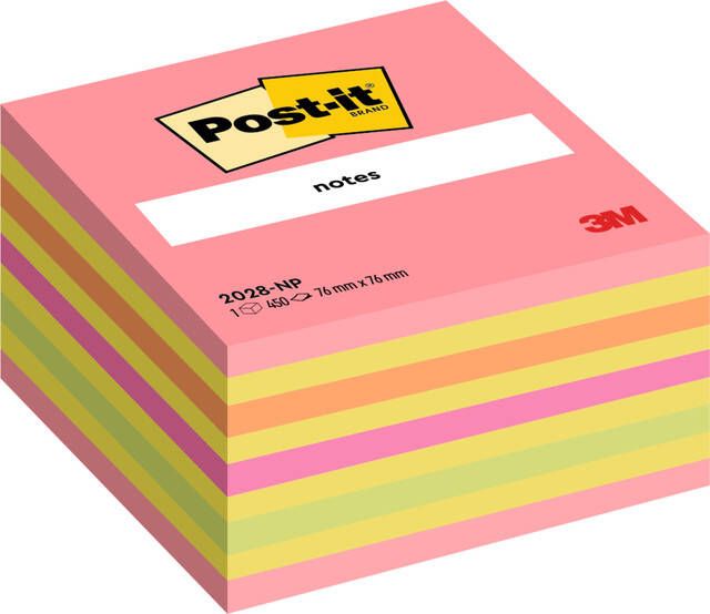 Post-it Memoblok 3M 2028 76x76mm kubus neon kleuren