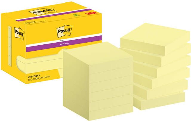 Post-It Super Sticky Notes 90 vel ft 47 6 x 47 6 mm geel pak van 12 blokken