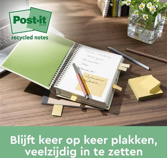 Post-It Super Sticky Notes Recycled 70 vel ft 76 x 76 mm geel 14 + 4 GRATIS