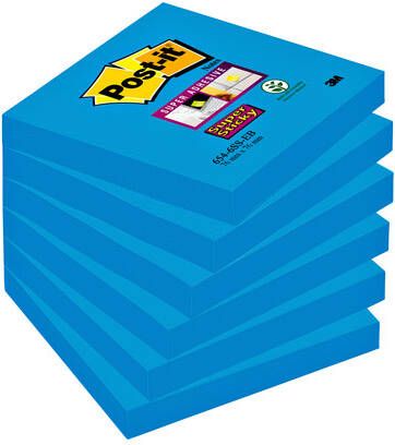 3M Post-it Memoblok 3M Post it 654 SSEB Super Sticky 76x76mm blauw