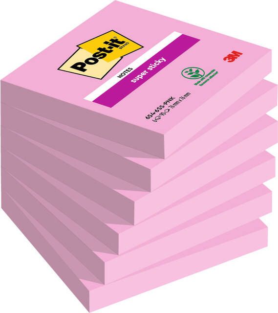 Post-it Memoblok 3M 654 Super Sticky 76X76mm PNK