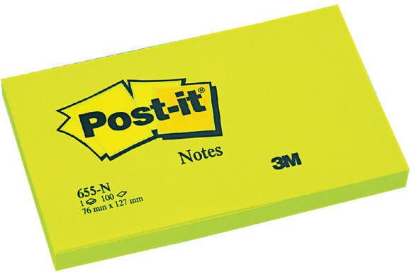 3M Post-it Memoblok 3M Post it 655 NGR 76x127mm neon groen