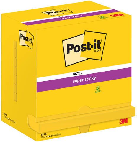 Post-It Super Sticky notes 90 vel ft 76 x 127 mm pak van 12 blokken neongeel
