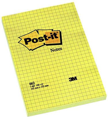 Post-it Notes ft 102 x 152 mm geel geruit blok van 100 vel