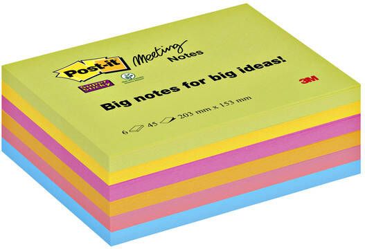 Post-It Super Sticky Meeting notes 45 vel ft 203 x 153 mm geassorteerde kleuren pak van 6 blokken