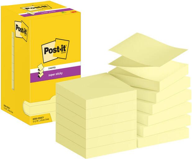Post-It Super Sticky Z-Notes 90 vel ft 76 x 76 mm geel pak van 12 blokken