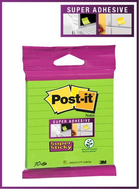 Post-it Memoblok 3M XL-LL Super Sticky 101mmx101mm groen met lijn 70 vel