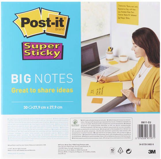 Post-it Scrum Big Notes 3M 27.9x27.9cm geel