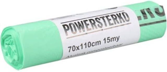 Powersterko Afvalzak bioplastic T15 70x110cm 120L groen rol Ã  10 stuks