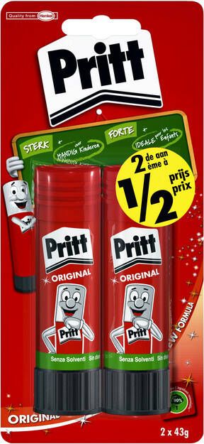 Pritt plakstift 43 g blister van 2 stuks 2de aan halve prijs