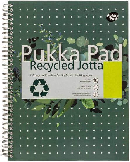 Pukka Pad Collegeblok Jotta Recycled A4 lijn 4-gaats 110 pagina's 80gr groen